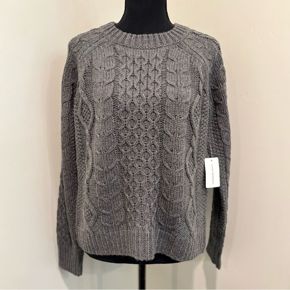 NWT Lucky Brand Charcoal Cable Knit Sweater XS